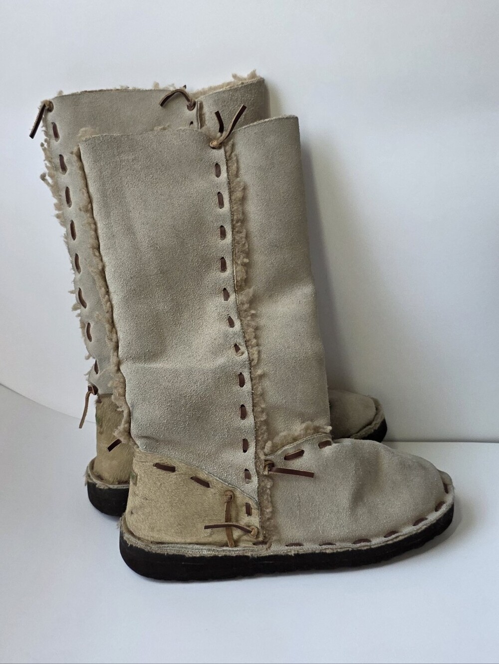 Blowfish Beige Suede Shearling-Lined Wool Women's Tall Boots Size 8
